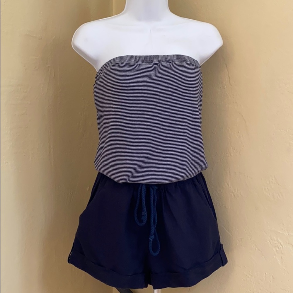 Splendid blue stripe strapless romper